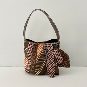 【1点もの】ブラウン系　ネクタイ×ジャガード生地＊バケツバッグ　オプションでコサージュ付にも♡