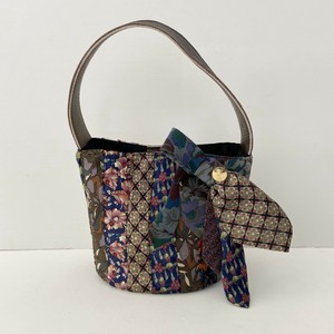 【1点もの】モーヴ系　ネクタイ×ジャガード生地＊バケツバッグ　オプションでコサージュ付にも♡