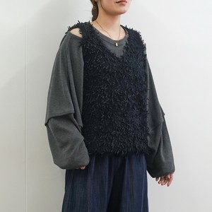 Vest/Gilet Monotone Shaggy Ivory black V-Neck