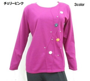 【冬物新商品】無地・パール飾り付きカットソー