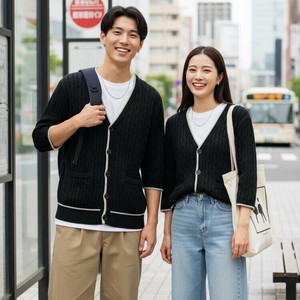季節の変わり目に最適！男女兼用　コットン100％　五分袖ニットカーディガン