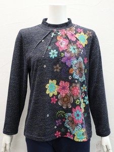 T-shirt Pintucked Design Floral Pattern Printed Cut-and-sew