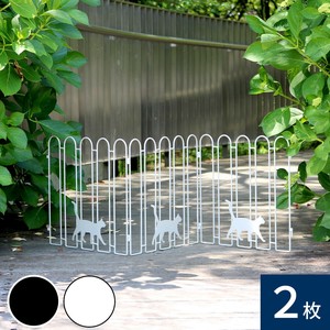 折り畳めるアイアンフェンス（猫3連） 2枚組 ブラック/ホワイト NK120-2P