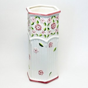ポルトガル製 傘立て 陶器 六角 花柄 レインラック プリティ ピンク