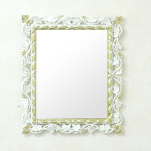 イタリア製 壁掛け スクエア 鏡 軽量レジン ミラー ベージュ ホワイト アラベスク