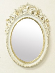 イタリア製オーバルミラー 壁掛け 鏡 楕円 フルーツ ベージュゴールド