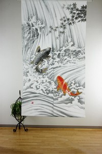 Ukiyoe(A Woodblock Print) Japanese Noren Curtain Climbing