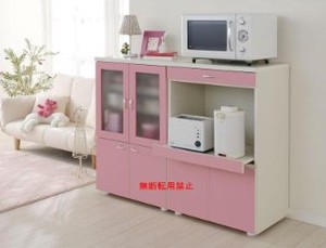 【日本製】アイボリー・ピンクを使いかわいく・おしゃれなコンパクトな食器棚
