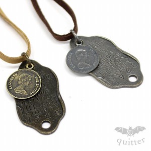 Leather Chain Necklace Antique M Tags Made in Japan