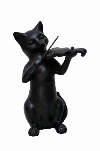 【樹脂猫置物シリーズ】オケ猫バイオリン黒【定番いちおし商品】