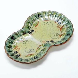 ポルトガル製 陶器 手描き オリーブ柄 食器 プレート モーニングプレート グリーン