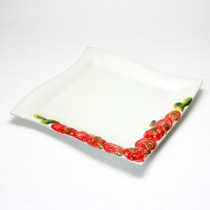 イタリア製 トマト柄 陶器 ディナープレート 角皿 スクエアプレート 25cm