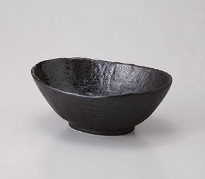 黒陶釉吹 楕円深鉢 16.5×11.5×6.5cm　400cc