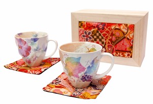 Mino Ware Gift Hana tsumi Cup Set Crape Wooden Box