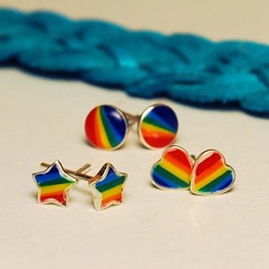 Pierced Earrings Silver Post sliver Rainbow