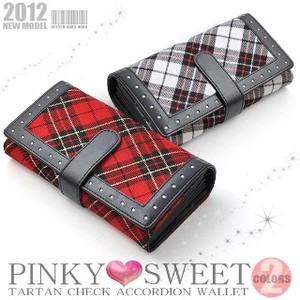 201 PINK SWEET Heart Top Cotton Plaid Accordion Wallet