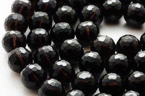 【天然石カットビーズ】天然チベット産黒水晶(モリオン) 128面カット 12mm【天然石 パワーストーン】