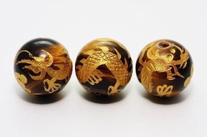 【彫刻ビーズ】タイガーアイ 18mm (金彫り) 五爪龍