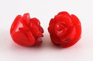 【モチーフビーズ】薔薇 (立体) 10mm 赤珊瑚
