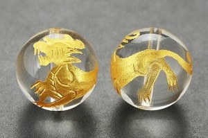【彫刻ビーズ】水晶 16mm (金彫り) ヤアズ
