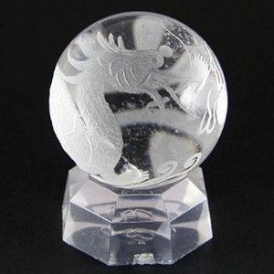 【彫刻置物】丸玉 水晶40mm (素彫り) 龍亀(ろんぐい)