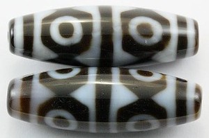 【天珠ビーズ】高級風化天珠3.8cm 虎牙六眼 (茶地に白模様タイプ)