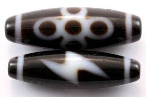 【天珠ビーズ】高級風化天珠3.8cm 閃電五眼 (茶地に白模様タイプ)