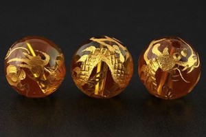 【彫刻ビーズ】シトリン 12mm (金彫り) 五爪龍