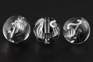 【彫刻ビーズ】水晶 10mm (銀彫り) 白虎