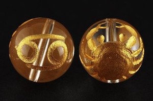 【彫刻ビーズ】水晶 12mm (金彫り) 12星座「蟹座」