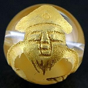 【彫刻ビーズ】水晶 12mm (金彫り) 七福神「恵比寿」