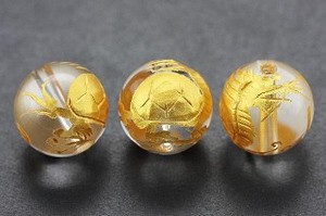 【彫刻ビーズ】水晶 12mm (金彫り) 龍亀(ろんぐい)