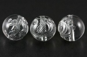 【彫刻ビーズ】水晶 12mm (銀彫り) 朱雀