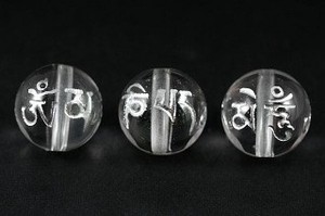 【彫刻ビーズ】水晶 12mm (銀彫り) 六字真言
