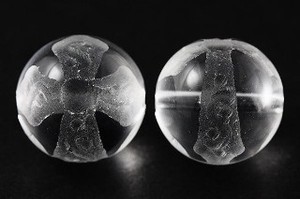 【彫刻ビーズ】水晶 12mm (素彫り) クロス