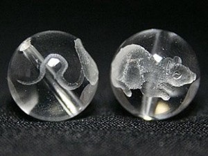 【彫刻ビーズ】水晶 12mm (素彫り) 十二支・子 (鼠・ね)