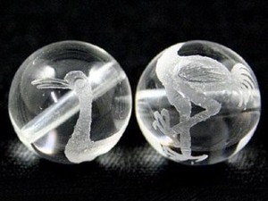 【彫刻ビーズ】水晶 12mm (素彫り) 鶴