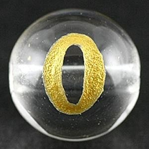 【彫刻ビーズ】水晶 8mm (金彫り) 数字「0」 (横穴)