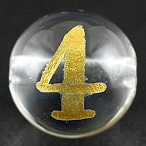 【彫刻ビーズ】水晶 8mm (金彫り) 数字「4」 (横穴)