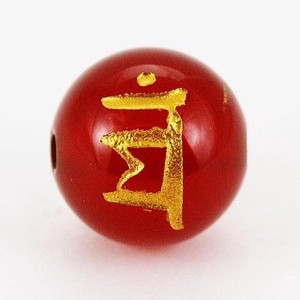 【天然石彫刻ビーズ】レッドメノウ 10mm (金彫り) マン【天然石 パワーストーン】