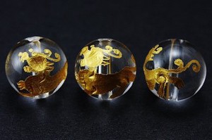 【彫刻ビーズ】水晶 10mm (金彫り) ヤアズ