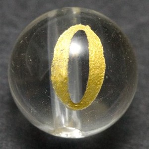 【彫刻ビーズ】水晶 8mm (金彫り) 数字「0」 (縦穴)