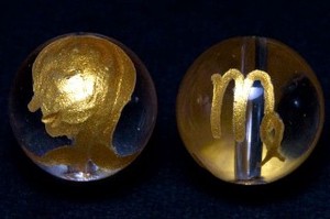 【彫刻ビーズ】水晶 10mm (金彫り) 12星座「乙女座」