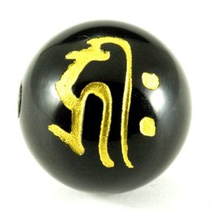 【彫刻ビーズ】オニキス 16mm (金彫り) 「梵字」キリーク