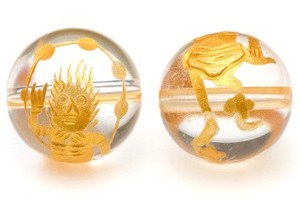 【彫刻ビーズ】水晶 12mm (金彫り) 雷神