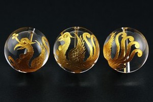 【彫刻ビーズ】水晶 20mm (金彫り) 朱雀