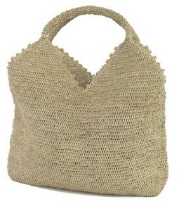 【再入荷】ラフィア細編バッグ四角デコ　【ナチュラル】