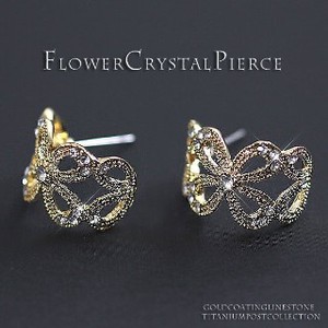 Glitter Gold Flower Pierced Earring Titanium Post Pierced Earring 12 10