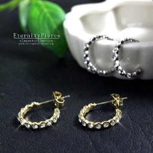 Glitter Stone Tea Hoop Pierced Earring Titanium Post Use Ring Pierced Earring 218
