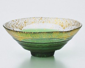 《日本製》金箔鉢　緑溜（直径約150mm）【ガラス 鉢】【ハンドメイド】